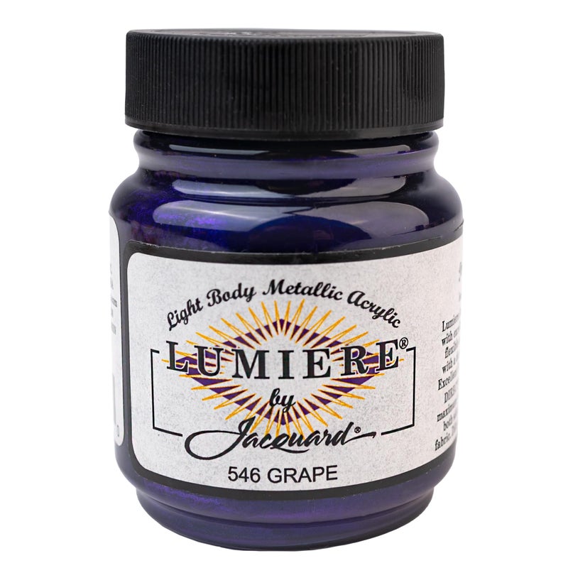 Jacquard Lumiere 2.25oz Fabric Paint Grape - Metallic Paint for Fabric, Leather, Canvas, Paper and Wood - Light-bodied Metallic Acrylic Paint - Lightfast & Vibrant Metallic Acrylic Paints - Image 1